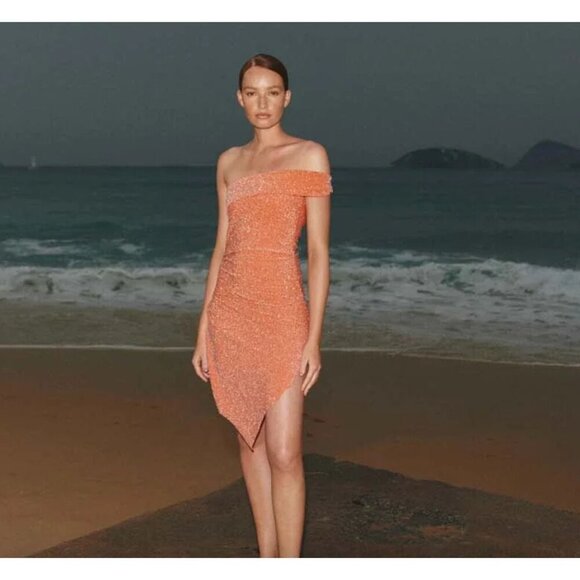 Baobab Goa Off The Shoulder Bodycon Mini Dress Mandarine Womens Size Medium - Picture 1 of 8